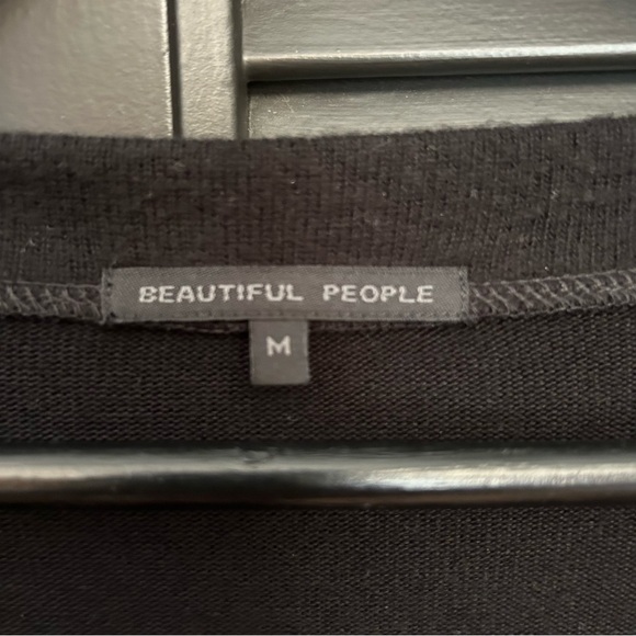 Beautiful People Black Tencel and Silk Top w/Frayed Sheer Panel Bottom, Size Med - Picture 11 of 11